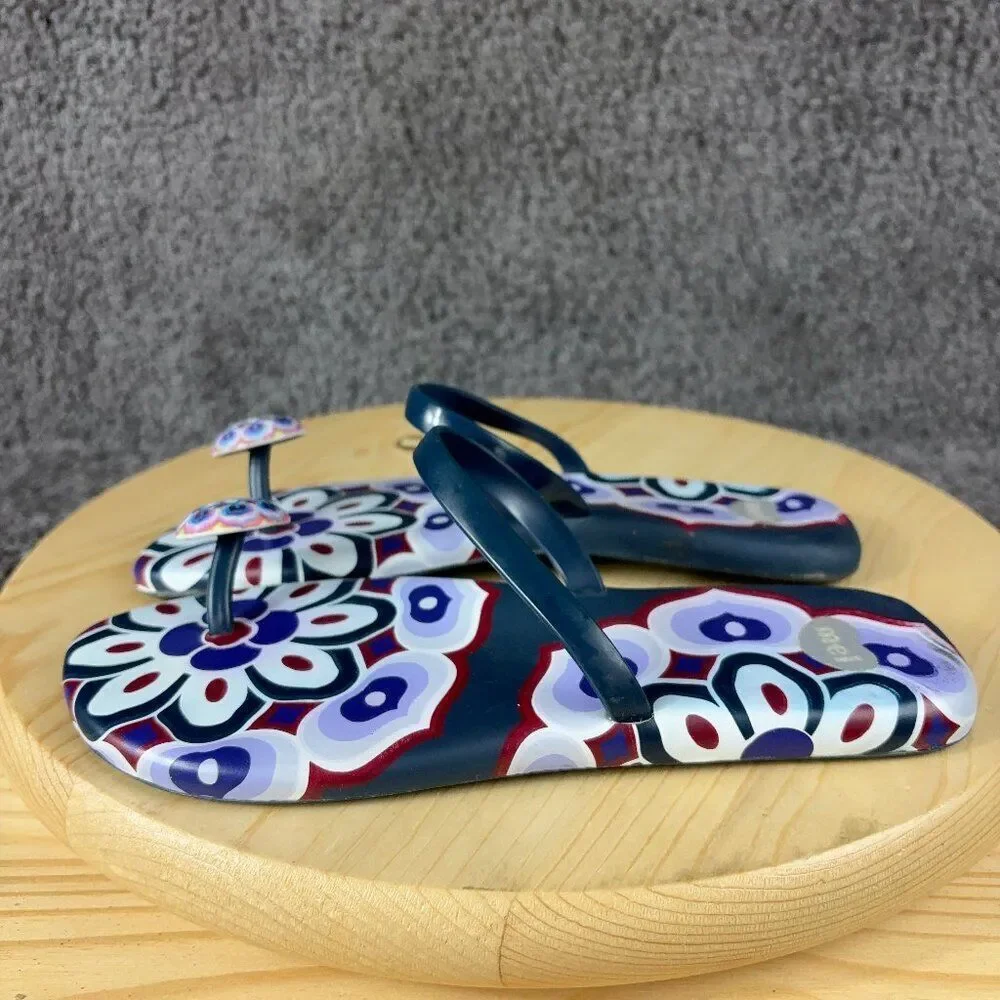 Melissa Mel Mushroom Thong Sandals Womens Size 8 Blue Purple Floral Slip On Flat - Picture 2 of 9